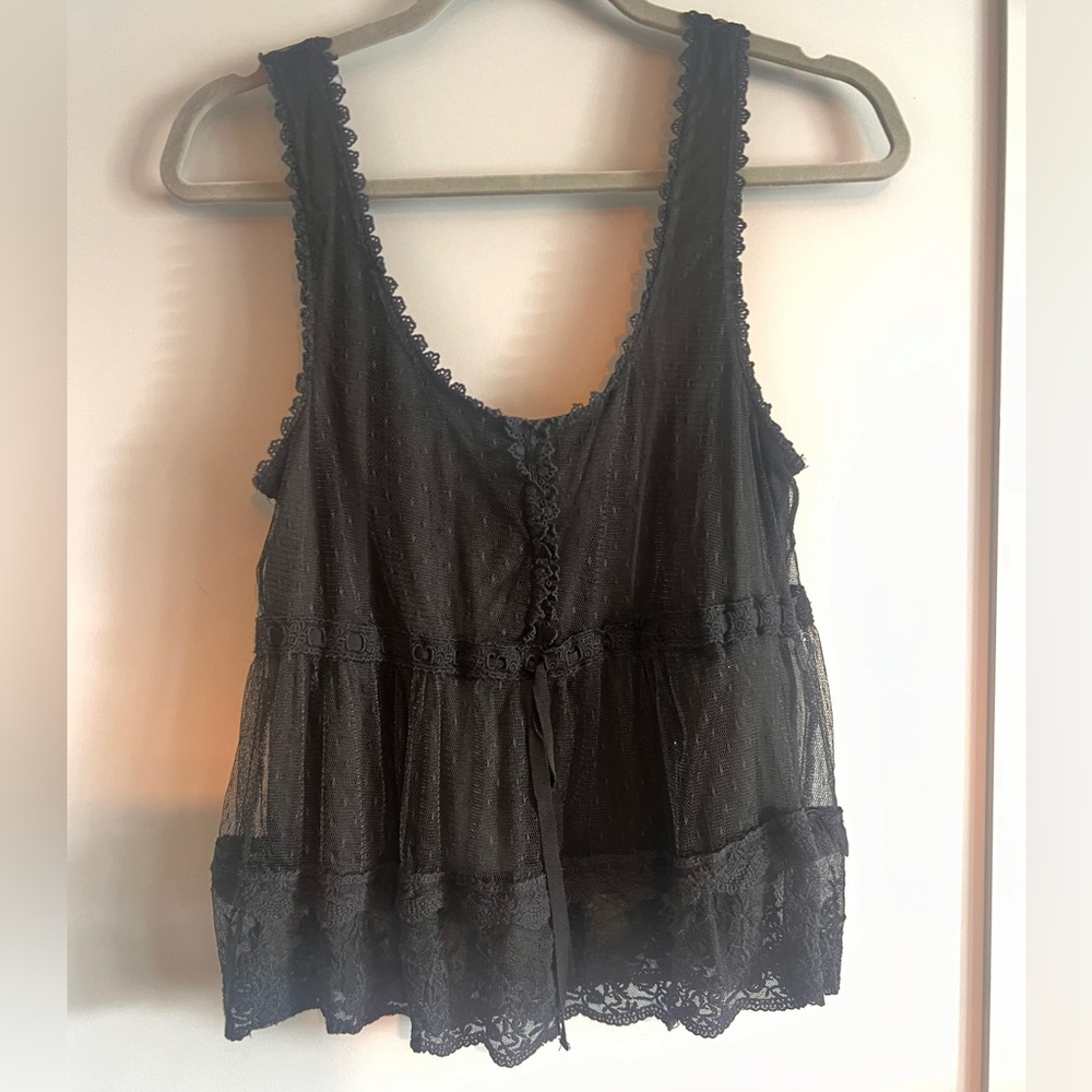 Lacy tank top with cinched empire waist